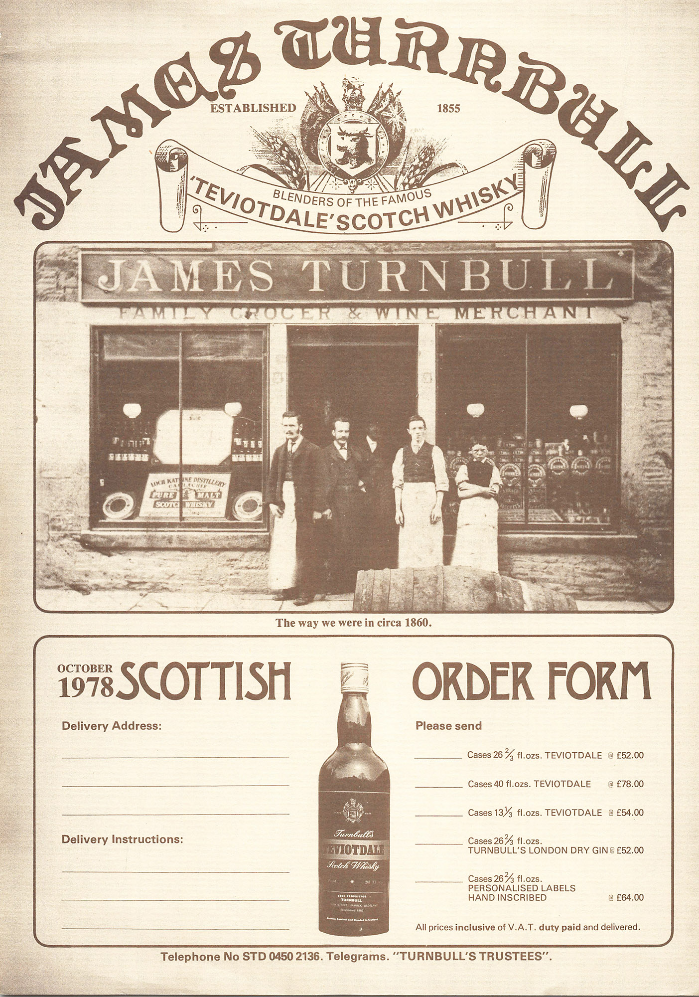 James Turnbull Family Grocer and Wine Merchant Order Form